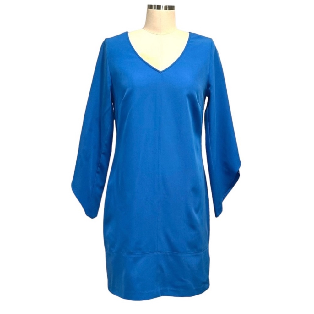 Laundry by Shelli Segal size 10 blue Crepe Petal 3/4 Sleeve Sheath Dress NWT